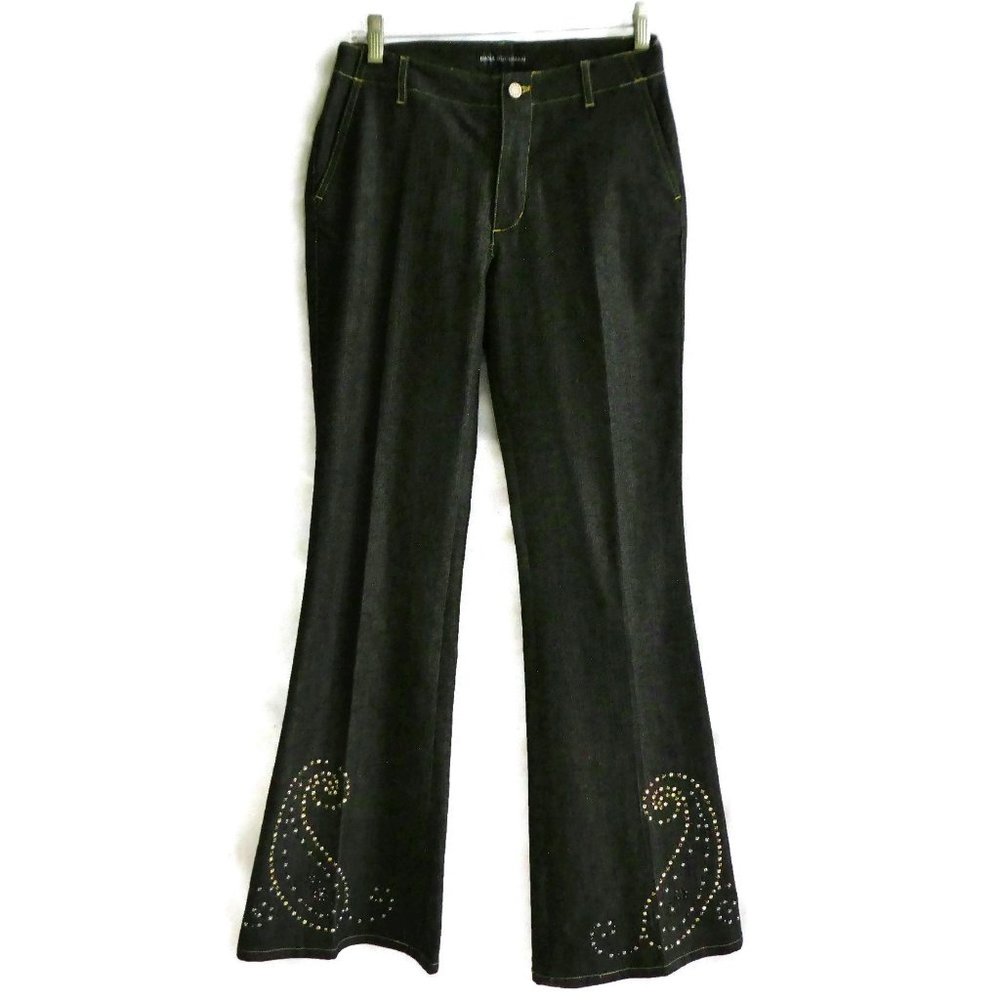 Vintage 80s 90s Jeans Dark Flare Rockstar Studs 2